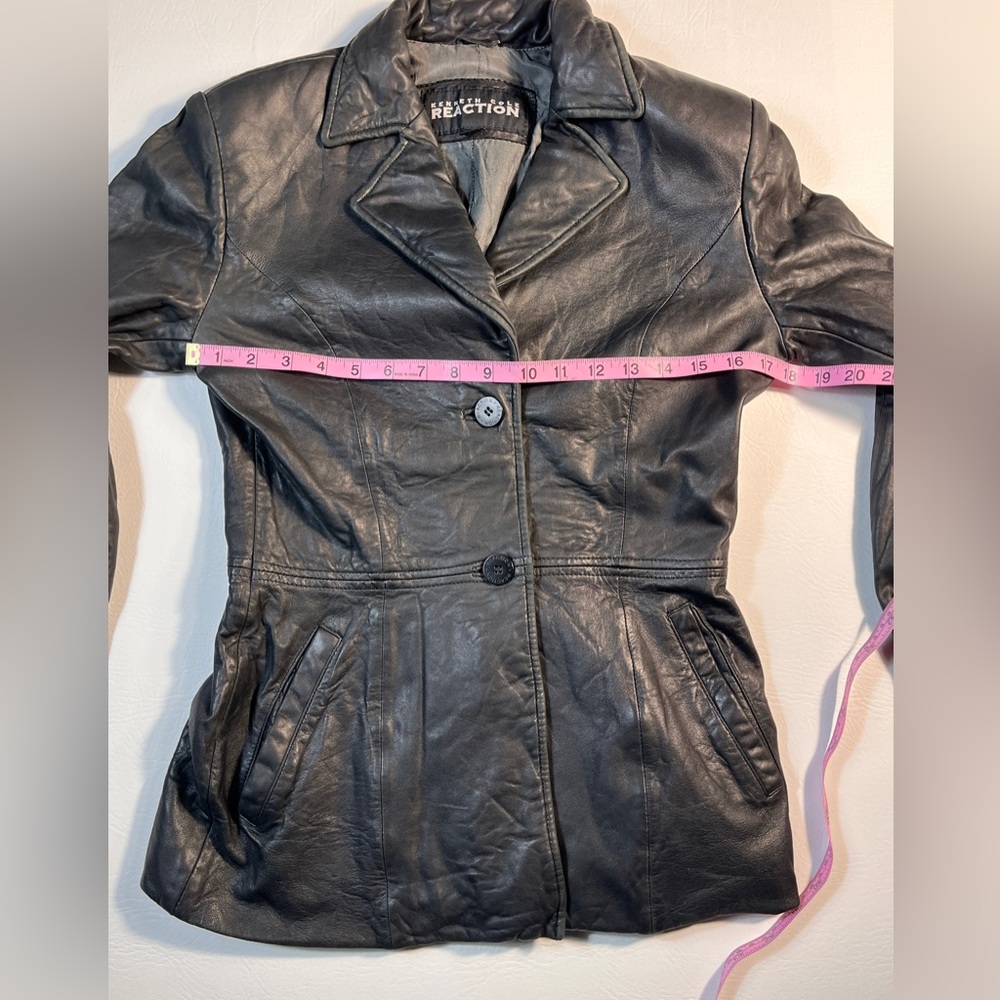Kenneth Cole Reaction Vintage Black Leather Jacket XS - Picture 7 of 13